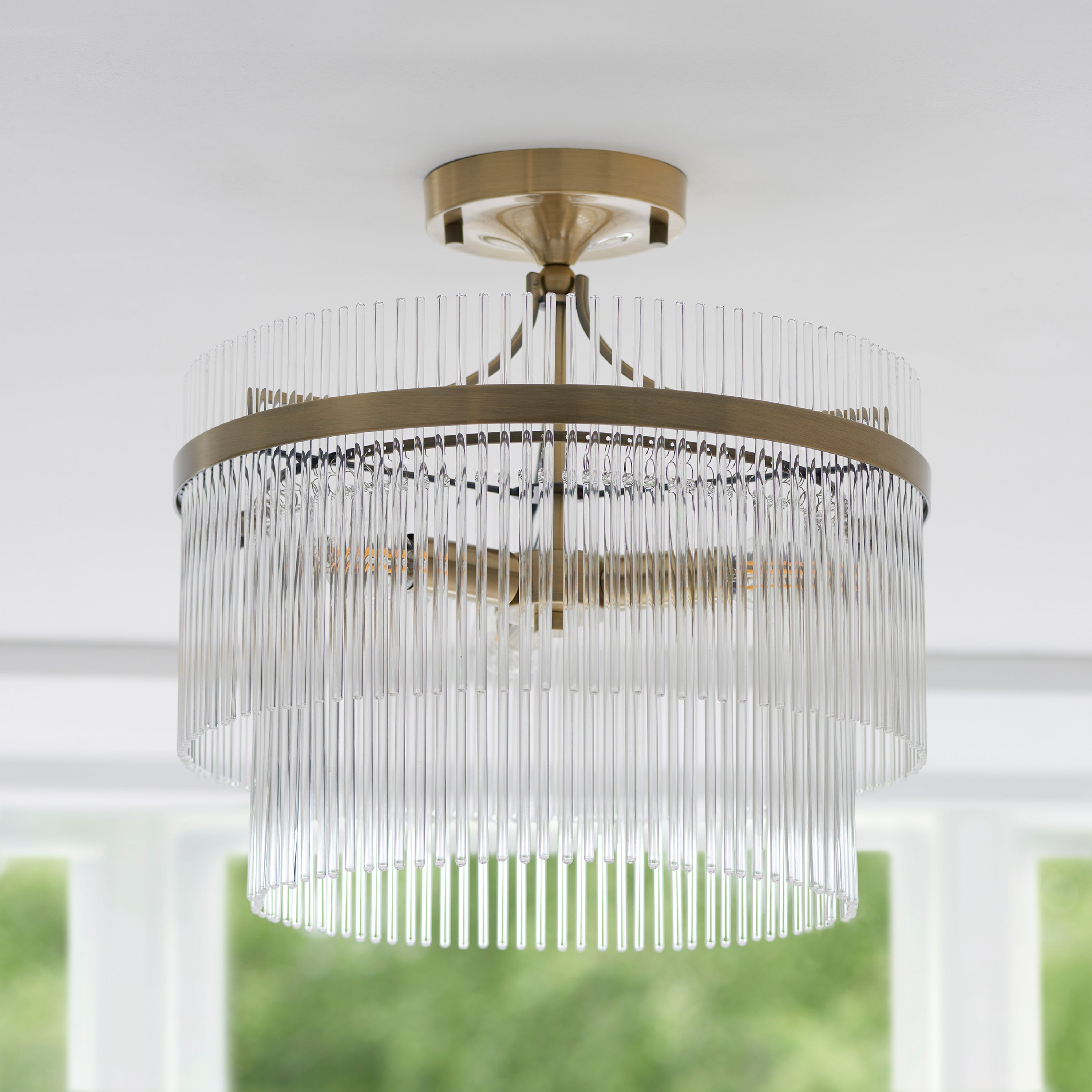 Vizzini Antique Brass & Glass Rods Ceiling Light